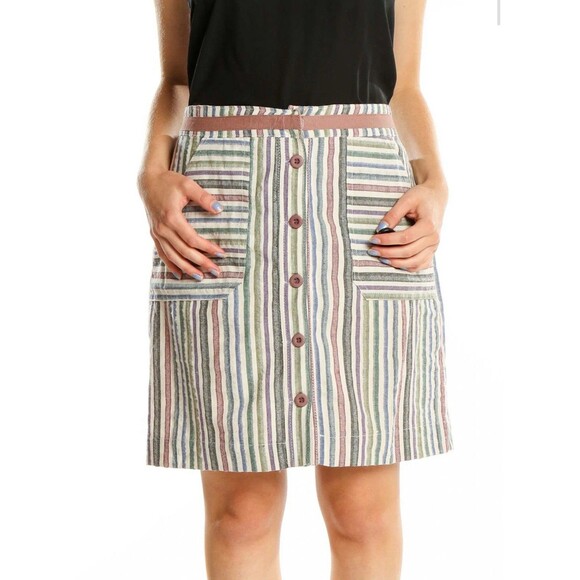 ODDI Multicolor Striped Button-Front Cotton Skirt   Women’s Size S - Picture 1 of 13
